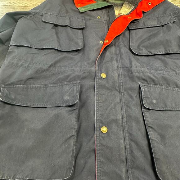 Vintage 90s Eddie Bauer Blue Men L Zip Up Wool Blanket Lined Mountain Chore Coat - Picture 3 of 7